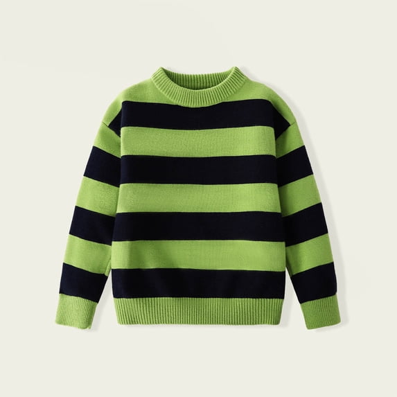 Snorda Kids Sweater Crew Neck Stripe Knit Sweater Long Sleeve Soft Warm Pullover Casual Loose Comfy Stretchy Sweaters for Fall Winter Daily Layering Wear
