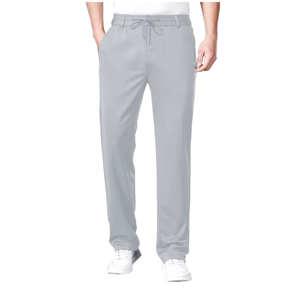 Snorda Mens Casual Pants Solid Color Elastic Waist Drawstring Straight Leg Pants with Pockets Mens Classic Basic Pants for Everyday Looks