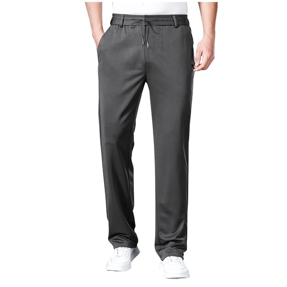 Snorda Mens Casual Pants Solid Color Elastic Waist Drawstring Straight Leg Pants with Pockets Mens Classic Basic Pants for Everyday Looks