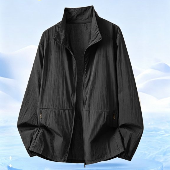 Snorda Mens Jacket Long Sleeve Full Zip Up Sun Protection Blouse Casual Solid Color Turndown Breathbale Shirts for Daily Wear Outing Looks