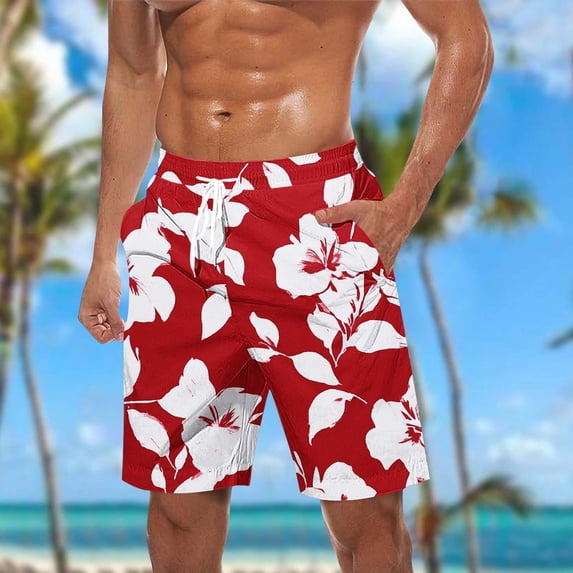Snorda Mens Swim Trunks Hawaiian Beach Shrots Elastic Waist Drawstring Summer Mens Casual Basic Graphic Breathable Shorts with Pockets