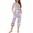 thumbnail image 1 of Snorda Pajama Set for Womens 2 Piece Short Sleeve Button Neck Pleated Printed Top and Capris Pants Summer Ladies Soft Comfortable Pajamas Set for Sleepwear Loungewear, 1 of 6
