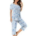 thumbnail image 1 of Snorda Pajama Set for Womens 2 Piece Short Sleeve Button Neck Pleated Printed Top and Capris Pants Summer Ladies Soft Comfortable Pajamas Set for Sleepwear Loungewear, 1 of 5