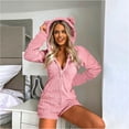 thumbnail image 1 of Snorda Pajamas for Women Plush Hooded Jumpsuit Casual Winter Warm Long Sleeve Fleece Cute Bear Ear Cap Romper Sleepwear, 1 of 5