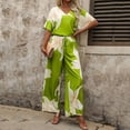 thumbnail image 1 of Snorda Pants Set for Women Floral Printed V-Neck Short Sleeve Top and Elastic Drawstring Waist Wide Leg Pants Summer Ladies 2 Piece Casual Loose Outfits for Daily Wear, 1 of 9