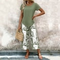 thumbnail image 1 of Snorda Pants Set for Women Short Sleeve Irregular Hem Top High-Waisted Leaf Print Capris Pants Summer Ladies Casual Matching Loungewear Outing Set, 1 of 6