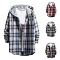 thumbnail image 1 of Snorda Plaid Jacket for Men Button Down Long Sleeve Shirt with Drawstring Hood Casual Soft Loose Comfy Versatile Jackets for Fall Winter Daily Layering Wear Outdoors Looks, 1 of 7