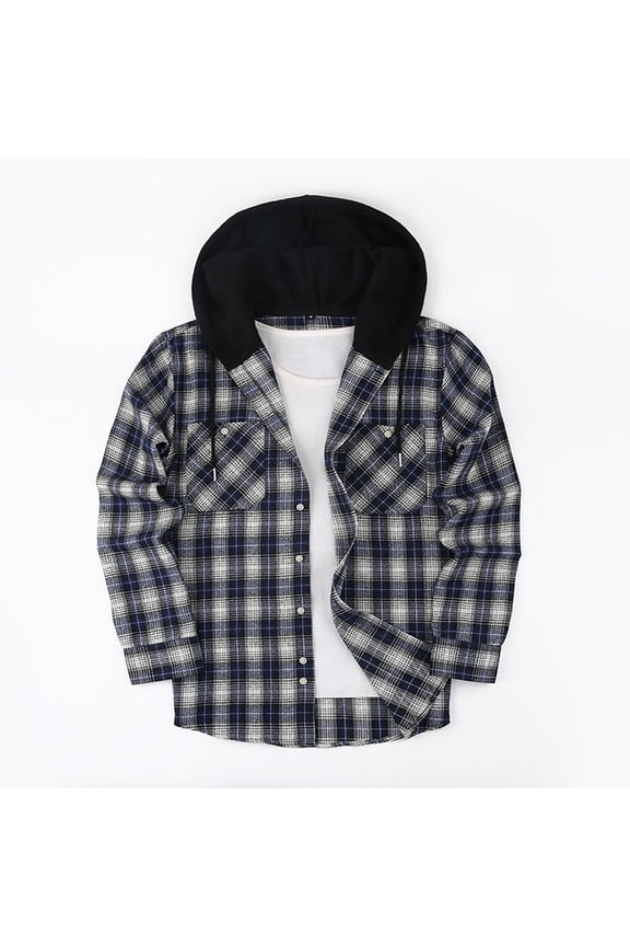 Plaid Jacket for Men Hooded Button Down Long Sleeves Shacket with Drawstring Hood and Chest Pockets Casual Soft Comfy Shirt Jacket for MEn Fall Winter Daily Layering Wear