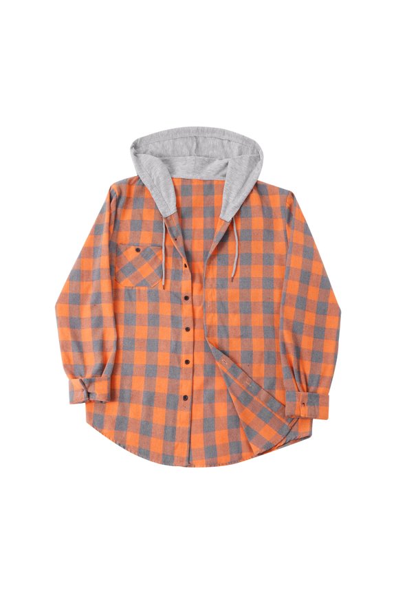 Plaid Jacket for Men Hooded Long Sleeves Shacket with Drawstring Hood and Chest Pocket Button Down Casual Loose Soft Comfy Shirt Jacket for MEn Fall Winter Daily Layering Wear