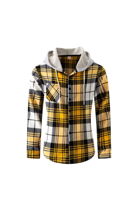 Plaid Long Sleeve Shirt for Men Hooded Flannel Button Up Shirt with Chest Pocket Casual Soft Loose Comfy Warm Shirt Jacket for Fall Winter Daily Layering Wear