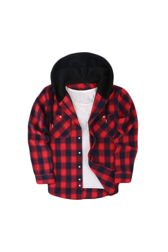 Plaid Long Sleeve Shirt for Men Hooded Flannel Button Up Shirt with Chest Pocket Casual Soft Loose Comfy Warm Shirt Jacket for Fall Winter Daily Layering Wear