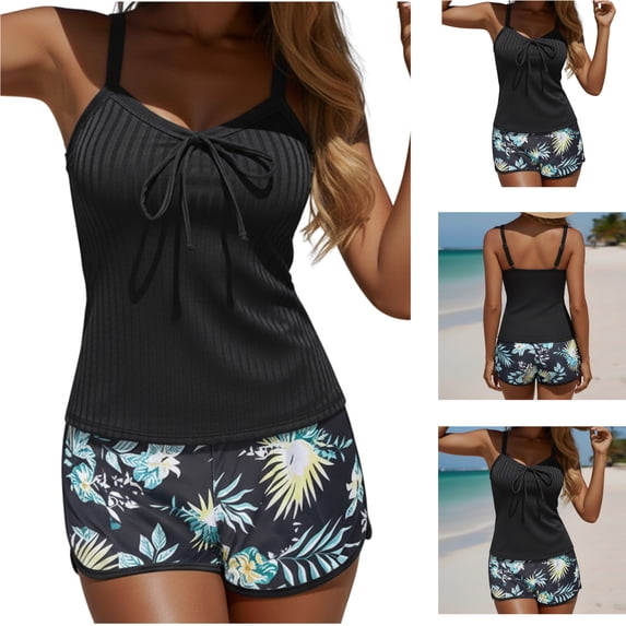 Snorda Plus Size Tankini for Women with Built in Bra Solid Color Backless Strappy Sleeveless Off-Shoulder Conservative Beach Sporty Tank Top Bikini