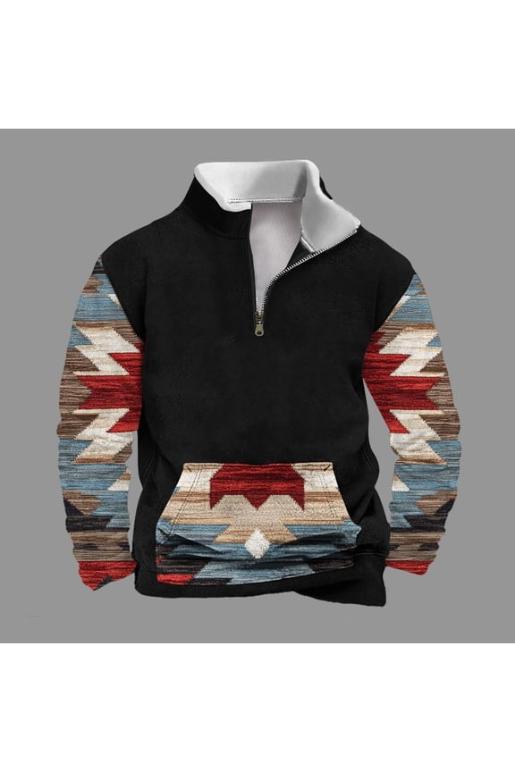 Quarter Zip Pullover Men Printed Long Sleeve Shirts for Men Fleece Stand Collar Hoodless Sweatshirt Casual Soft Comfortable Loose Pullover for Fall Winter Daily Wear