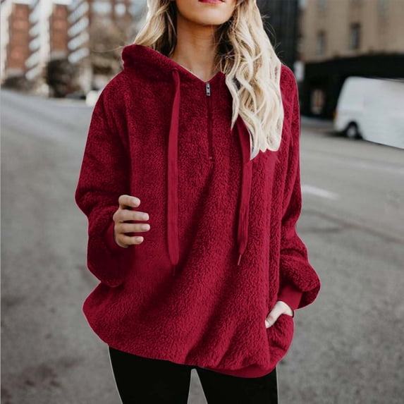 Snorda Quarter Zip Pullover Women Fleece Hoodies Sweatshirts Drawstring Long Sleeve Solid Color Sweatshirt Coat Casual Loungewear Outerwear For Fall Winter Daily Looks