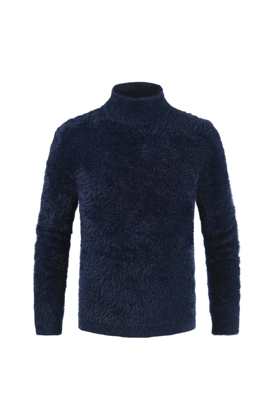Sweater for Men Mock Neck Soft Fuzzy Knit Sweater Solid Long Rib Cuff Sleeve Warm Thick Sweater Casual Basic Comfy Blouse for Fall Winter Versatile Cold Weather Layering Wear