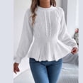 thumbnail image 1 of Snorda Sweaters for Women Crew Neck Hollow Cable Knit Peplum Sweater Long Sleeve Solid Waist Cinched Flared Hem Casual Comfy Fashion Sweater for Fall Winter Layering Wear, 1 of 7