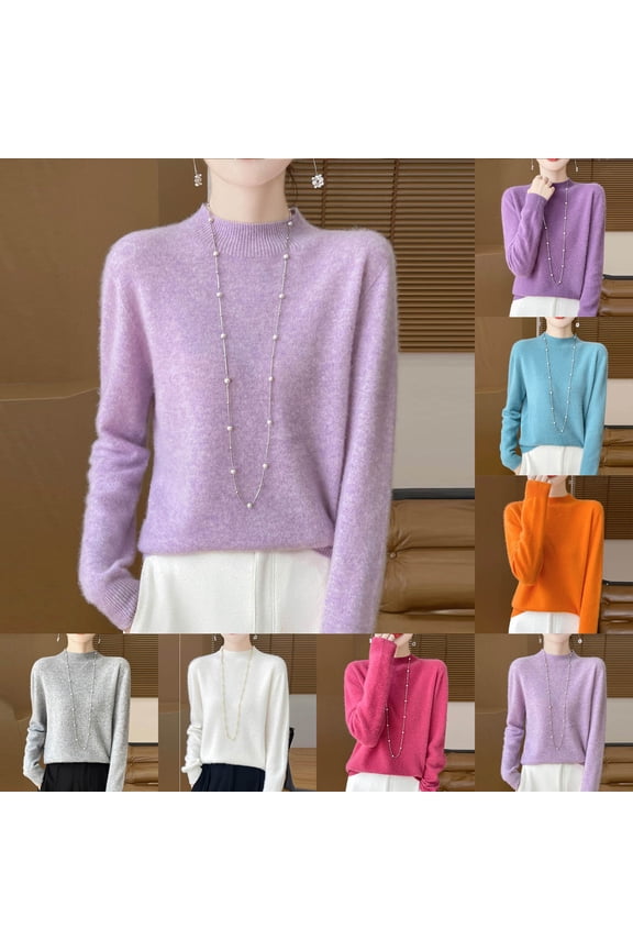 Sweaters for Women Mock Neck Soft Plush Knit Sweater Long Sleeve Solid Pullover Casual Warm Basic Layering Top for Fall Winter Daily Wear Outdoors Looks