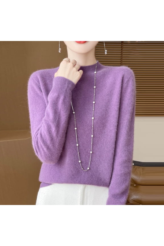 Sweaters for Women Mock Neck Soft Plush Knit Sweater Long Sleeve Solid Pullover Casual Warm Basic Layering Top for Fall Winter Daily Wear Outdoors Looks