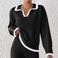 thumbnail image 1 of Snorda Sweaters for Women Fall Winter Contrast Collar Knit Sweater Long Sleeve with Buttons Sweater Casual Pullover Sweaters for Women Daily Wear, 1 of 1