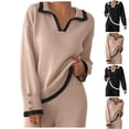 thumbnail image 1 of Snorda Sweaters for Women Fall Winter Contrast Collar Knit Sweater Long Sleeve with Buttons Sweater Casual Pullover Sweaters for Women Daily Wear, 1 of 1