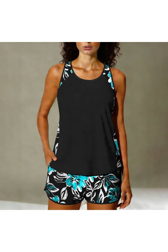 Swim Tops for Women with Built-in Bra Solid Color Backless Strappy Bikini Sleeveless Off-Shoulder Conservative Beach Tankini Sporty Tank Top