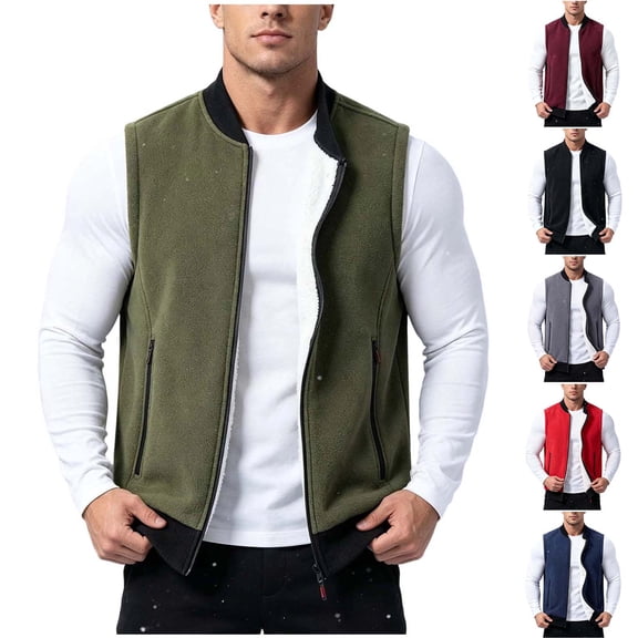 Snorda Vest for Men Fleece Full Zip Stand Collar Vest Sleeveless Soft Warm Vests with Pockets for Cold Weather Fall Winter Outdoors Daily Layering Casual Wear