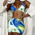 thumbnail image 1 of Snorda Women's 3 Piece Tie Dye Bikini Set Swimsuit Sexy Short Skirt With Chest Pad Without Underwire, 1 of 5