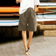 thumbnail image 1 of Snorda Women's Bermuda Shorts Summer Half Shorts Pants Linen Snap-front Elastic Waist Solid Color Beach Pants with Pockets and Vacation Wear, 1 of 9