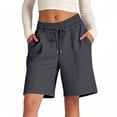 thumbnail image 1 of Snorda Womens Bermuda Shorts Summer Sweat Drawstring Pleated Waist Shorts Solid Color Loose and Stretchable Casual Half Shorts Pants with Pockets, 1 of 5