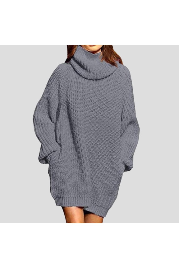 Womens Sweater Oversized Turtleneck Collar Knit Tunic Sweaters with Pockets Solid Loose Slouchy Sweater for Fall Winter Daily Outdoors Warm Wear