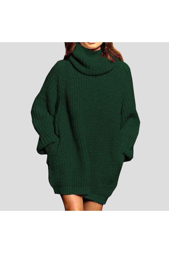 Womens Sweater Oversized Turtleneck Collar Knit Tunic Sweaters with Pockets Solid Loose Slouchy Sweater for Fall Winter Daily Outdoors Warm Wear