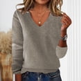 thumbnail image 1 of Snorda Womens Sweater V Neck Solid Soft Knit Sweater Long Sleeve Slim Fits Basic Pullover Casual Loose Lightweight Comfy Top for Fall Winter Daily Wear, 1 of 6
