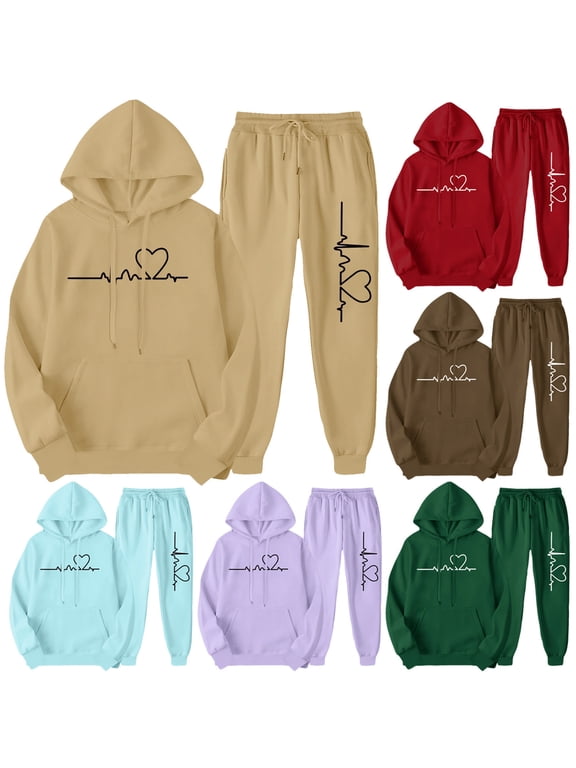 Womens Sweatsuits 2 Piece Set Graphic Pullover Hoodie with Pocket Drawstring Jogger Sweatpants Casual Loose Comfy Tracksuit for Fall Winter Daily Wear