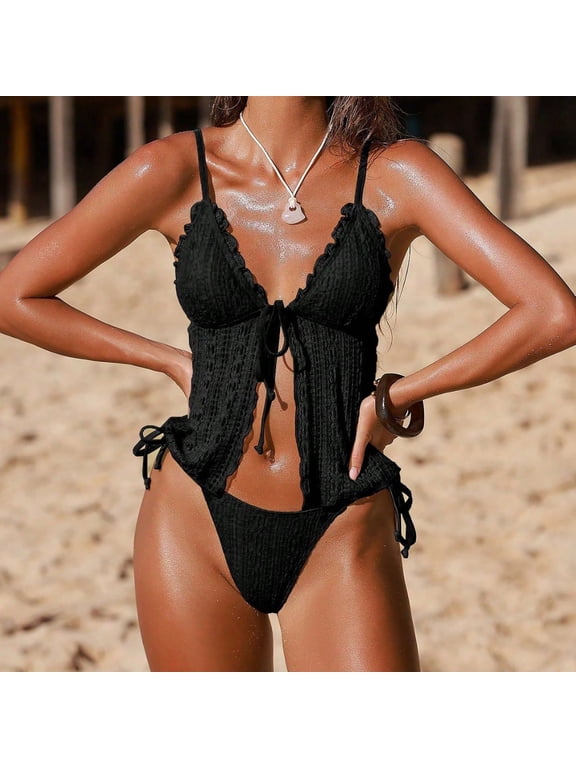 bikini for women 2026 Women's Lace Bikini Swimsuit Set - Side Adjustable Straps Double-layer Soft Fabric for Beach Leisure Activity and Swimming