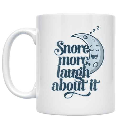 Snore More Laugh About It Cartoon Moon Design - Sleep Humor Enthusiast - 11 oz Ceramic Coffee Mug