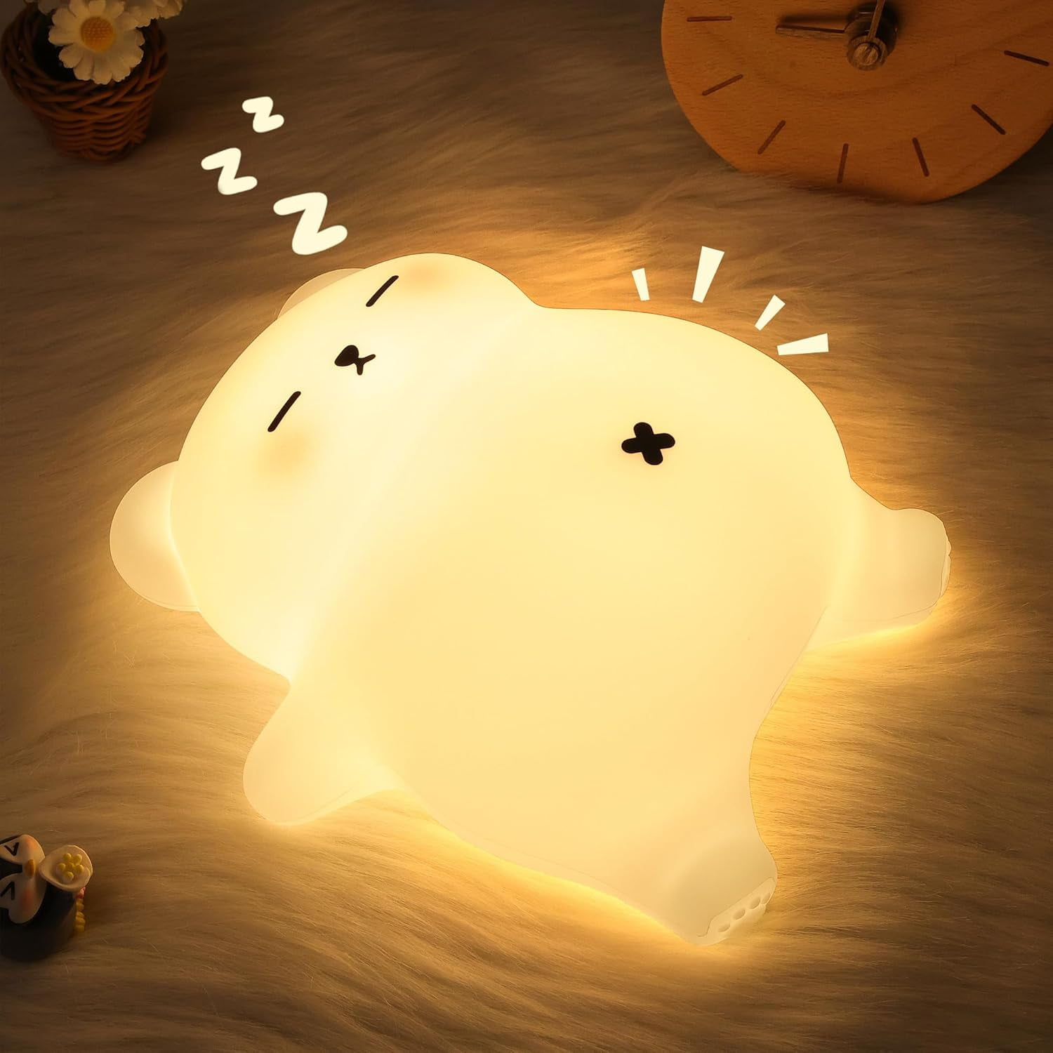 Snoring Bear Night Light for Kids, Rechargeable Cute Bear Silicone Lamp with Snoring Sound Effect & Timer, Dimmable Nursery Lights for Kids Room Decor, Funny Christmas Gifts for Kids Boys Girls
