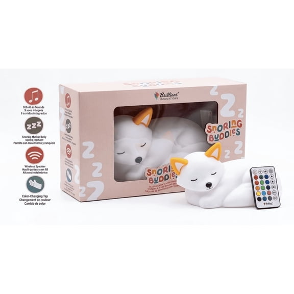 Snoring Buddies, Sleepy Fox Sound Machine and Night Light, Wireless Speaker, Touch-Activated Color Changing, and Remote Control