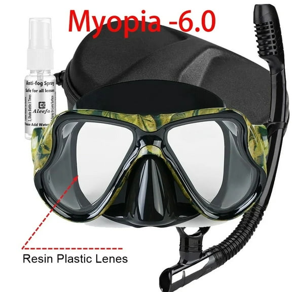 Snorkel Diving Mask with Prescription Lenses – Myopia Glasses for Nearsighted Users, Silicone Goggles with Snorkel Tube & Anti-Fog Spray