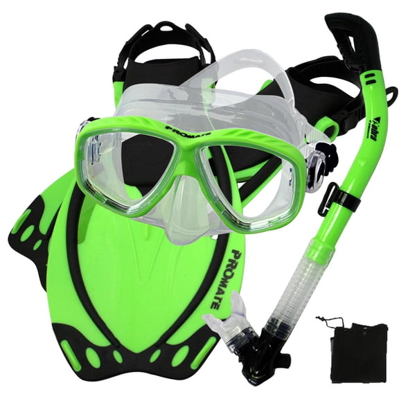 Snorkel Fins Mask Set for Snorkeling Scuba Diving, Green-MLXL