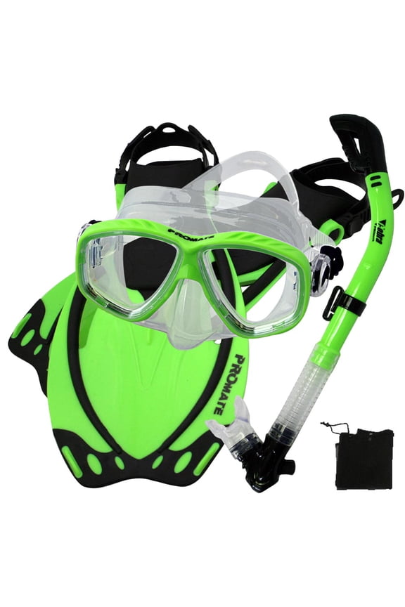 Snorkel Fins Mask Set for Snorkeling Scuba Diving, Green-MLXL