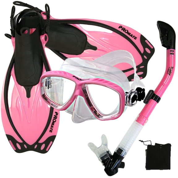 Snorkel Fins Mask Set for Snorkeling Scuba Diving, Pink-MLXL