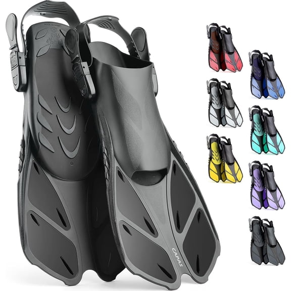 Snorkel Fins, Swim Fins Travel Size Short Adjustable for Snorkeling Diving Adult Men Women Kids Open Heel Swimming Flippers