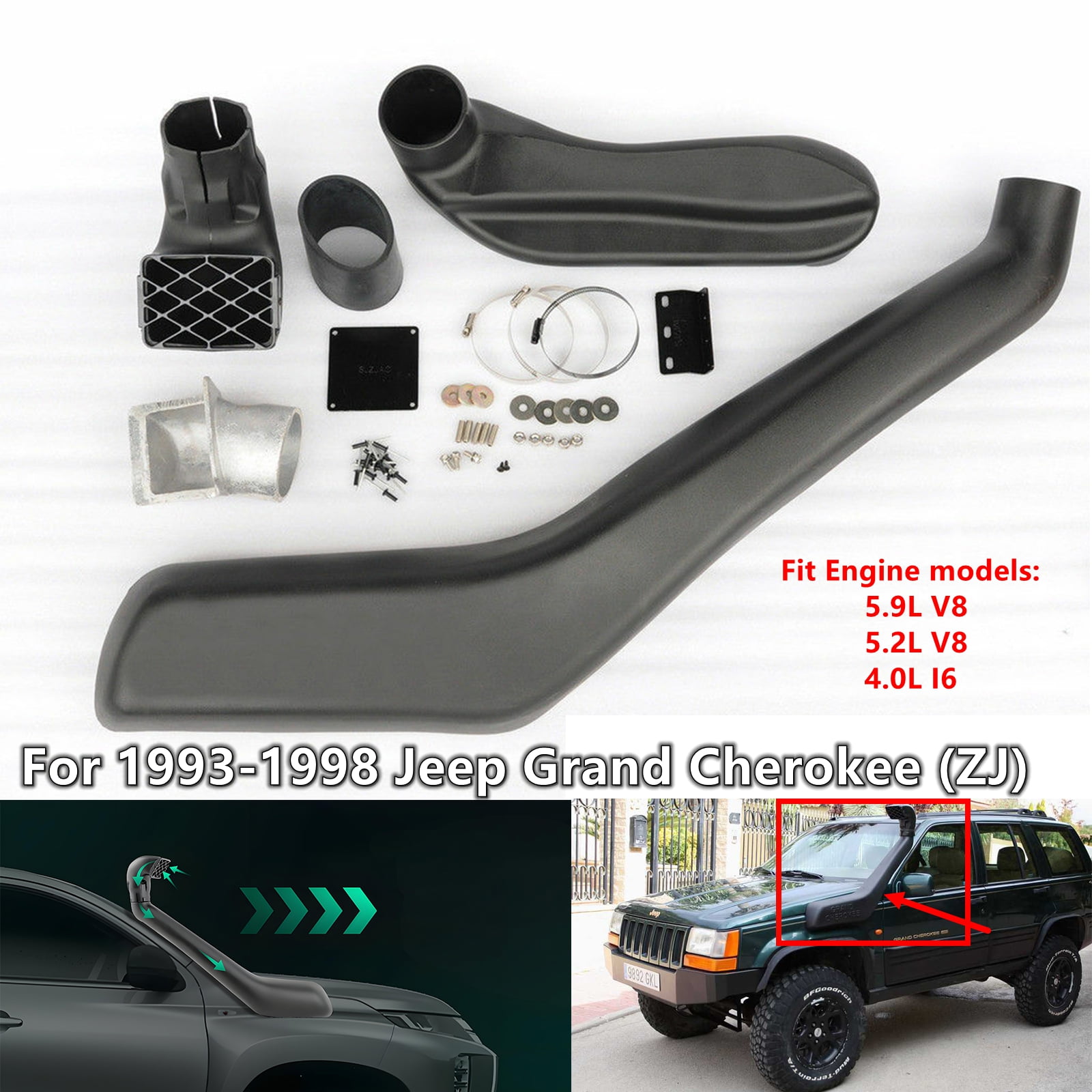 Snorkel Kit System For 1993-1998 Jeep Grand Cherokee ZJ Offroad 4x4 4x2 4WD High Mount Pipe Tube