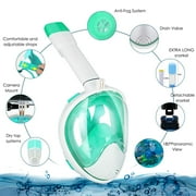 Snorkel Mask Full Face 180  Panoramic Sea View Anti-Fog Anti-Leak Snorkeling Mask with Action Camera Mount and Soft Adjustable Head Straps-Green/White L/XL