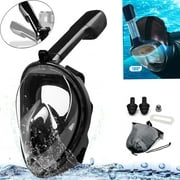 Snorkel Mask Full Face,Snorkeling Diving Mask  180°Panoramic View with Camera Mount,Safe Breathing,Anti-Leak&Anti-Fog,Foldable L/XL Black