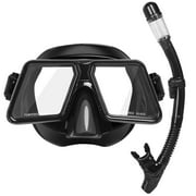 Snorkel Mask Set, Happiwiz Professional Adults Teens Kids Snorkeling Diving Scuba Package Set with Anti-Fog Coated Glass Purge Valve and Anti-Splash Silicon Mouth Piece for Men Women, Black