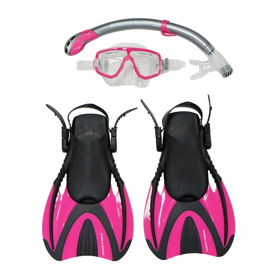 Snorkel Master Snorkeling Adult Mask, Snorkel, & Fins Set, Hot Pink, Medium