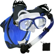 Snorkel Set w/ Fins Snorkel Mask for Snorkeling Scuba Diving, Blue-MLXL
