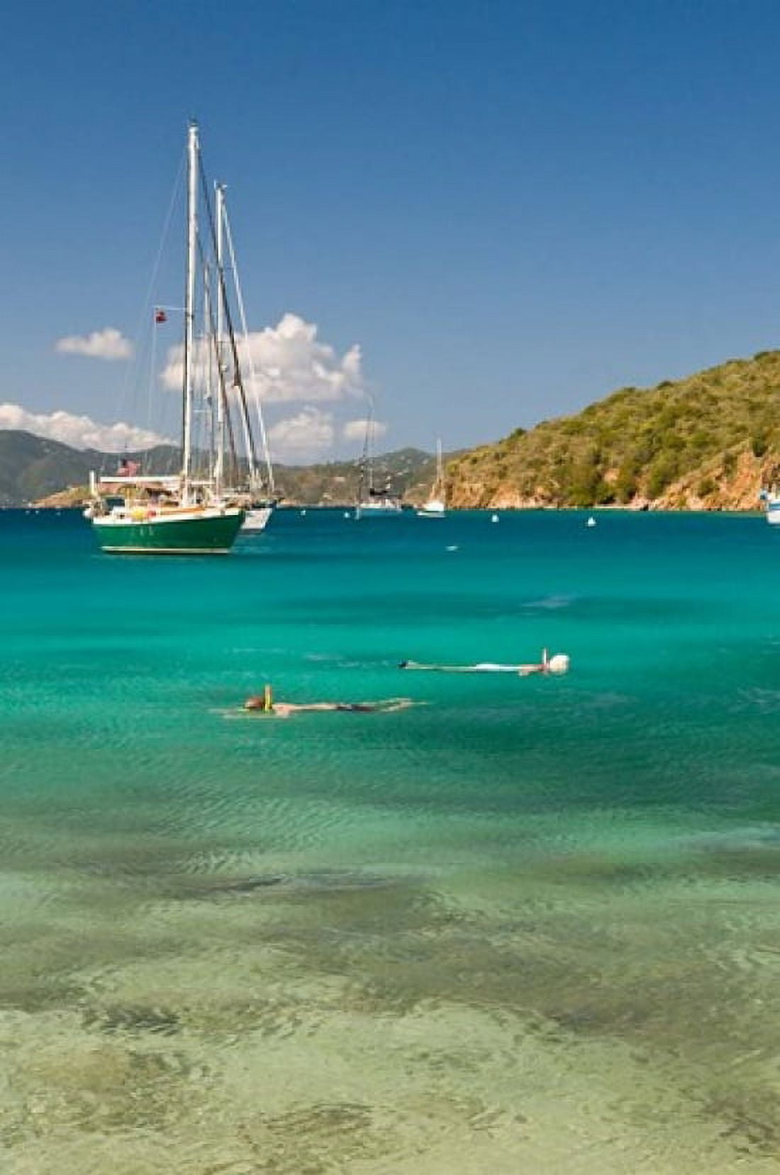Snorkelers in idyllic cove Norman Island BVI Canvas Art - Trish Drury DanitaDelimont (24 x 35)