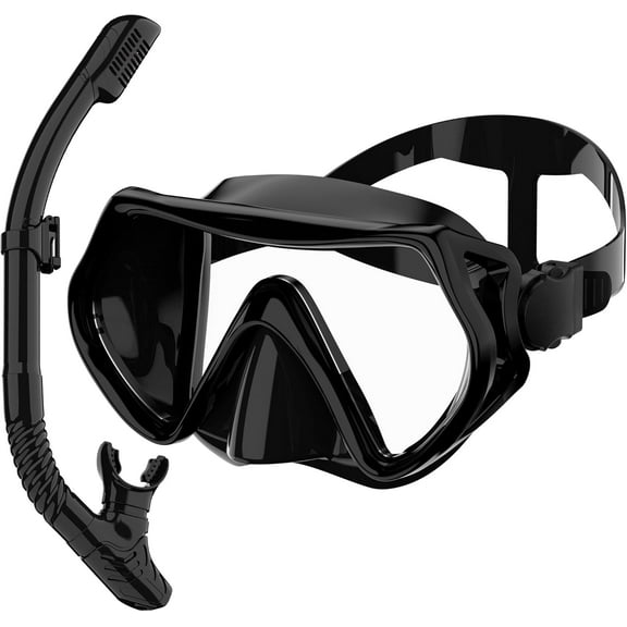 Snorkeling Gear for Adults, Dry Snorkel Set 180° Panoramic Wide View Anti-Fog Scuba Diving Mask, Professional Snorkel Gear for Free Breathing, Swimming, Diving